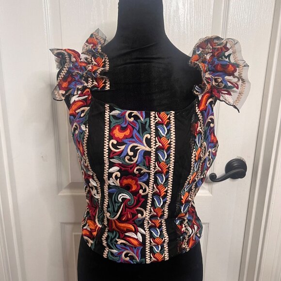 Anthropologie Peachypeach Embroidered Floral Ruffle Sleeve Top Size Small NWT‎ - Picture 6 of 11